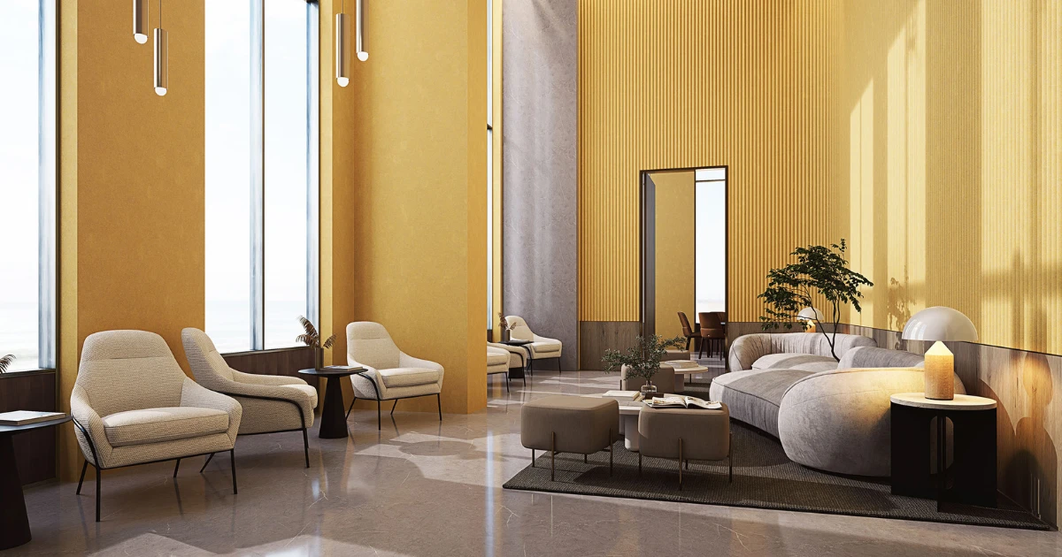 QuietForm Celestial Wheat Premier series 3D thermal-molded acoustic wall panel sample in a warm neutral beige tone.